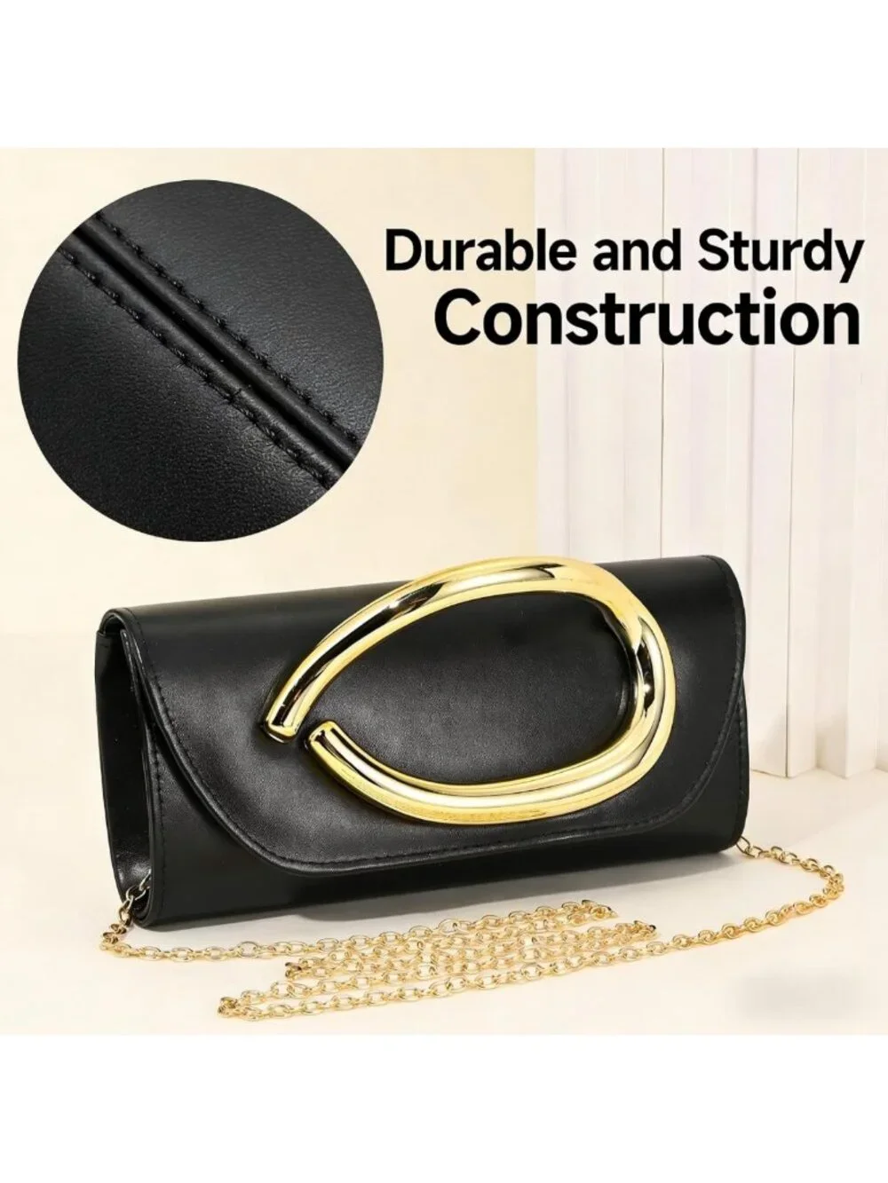 Chic PU Leather Evening Clutch Purse with Detachable Chain & Metal Handle
